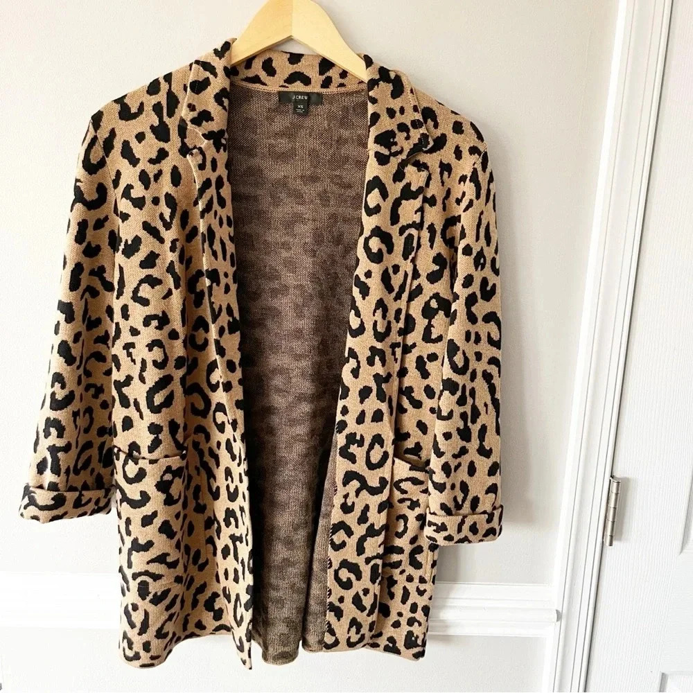J.Crew Sophie Open-Front Leopard Sweater Blazer Relaxed Fit Wool Blend X-Small - Picture 9 of 9